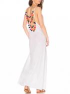 Choies White V-neck Backless Pom Pom Detail Cami Maxi Dress