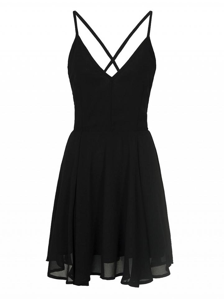 Choies Black V Neck Cross Strappy Back Skater Dress