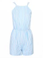Choies Light Blue Stripe Print Open Back Strap Detail Romper Playsuit