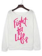 Choies White Contrast Letter Print Loose Slash Neck Sweatshirt
