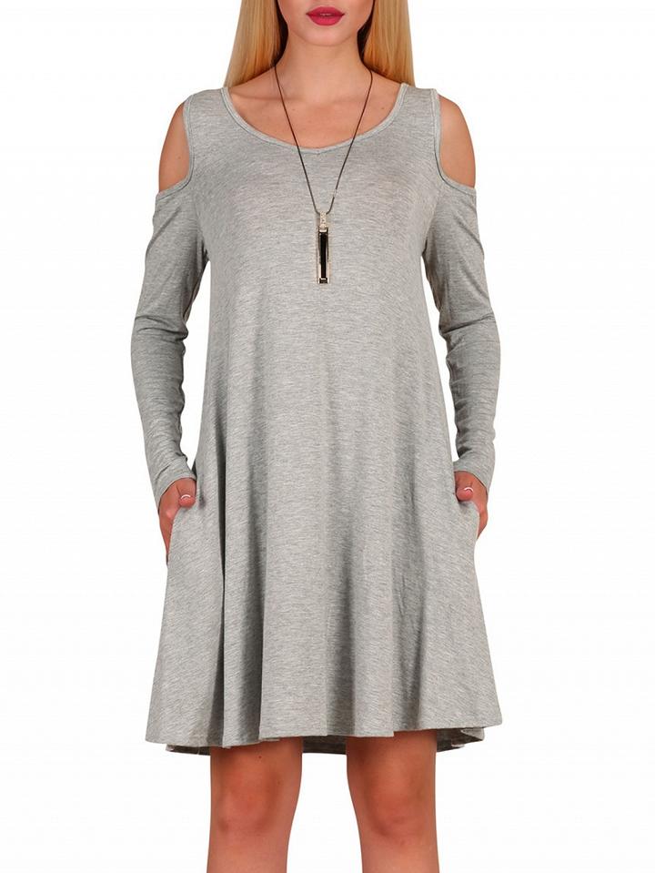 Choies Gray Cold Shoulder Long Sleeve Mini Dress