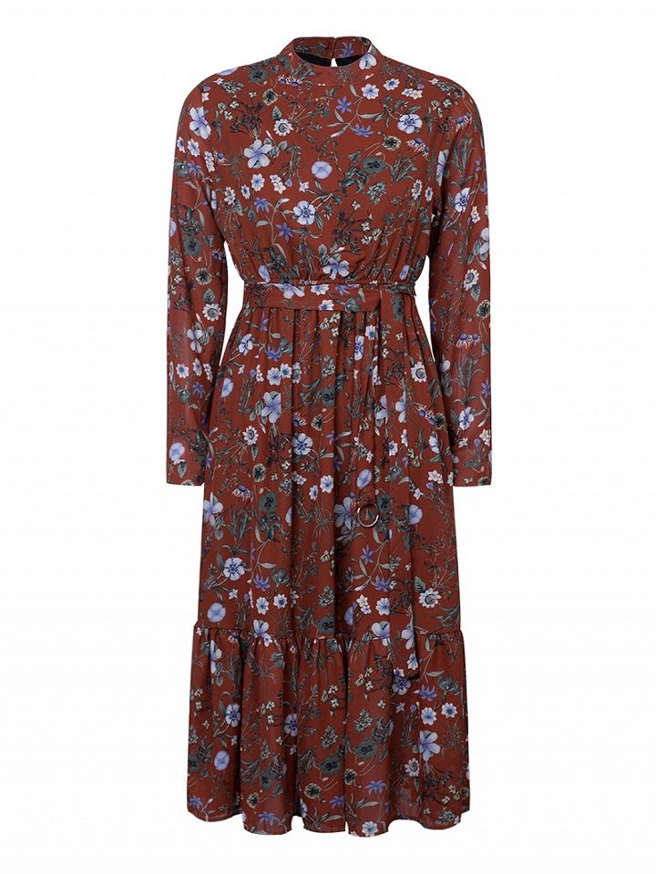 Choies Multicolor Floral High Neck Long Sleeve Dress
