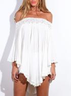 Choies White Off Shoulder Asymmetric Crochet Lace Dress-top