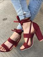 Choies Burgundy Strap Detail Heeled Sandals