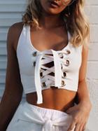 Choies White Eyelet Lace Up Front Tank Top