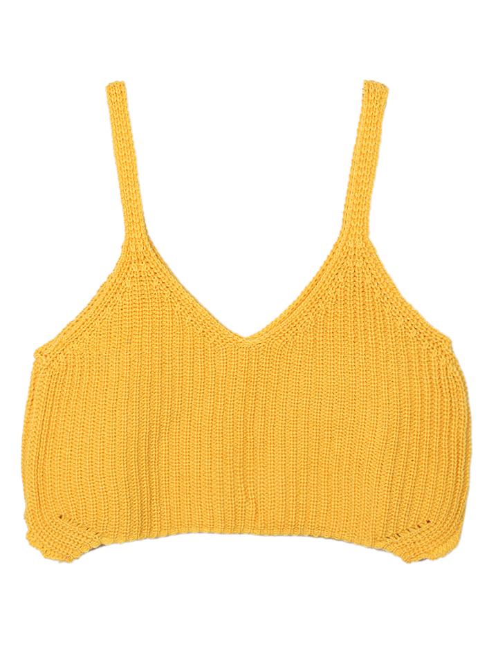 Choies Yellow V Neck Knitted Cami Crop Top