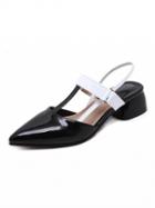 Choies Black Pointed Contrast Strap Leather Look Shoes