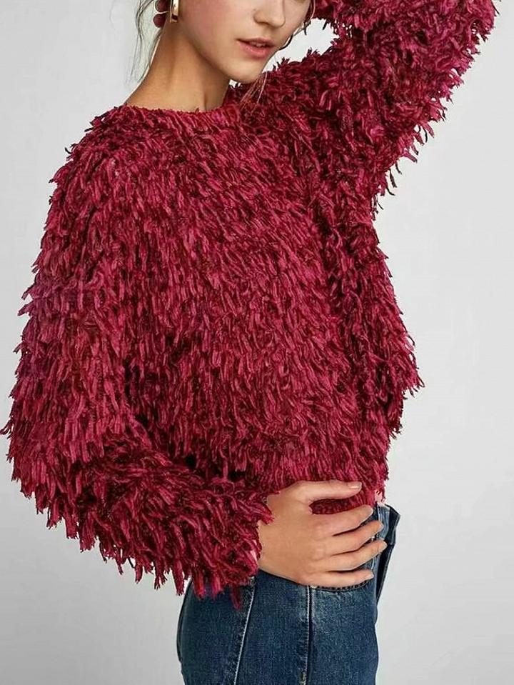 Choies Red Tassel Long Sleeve Top