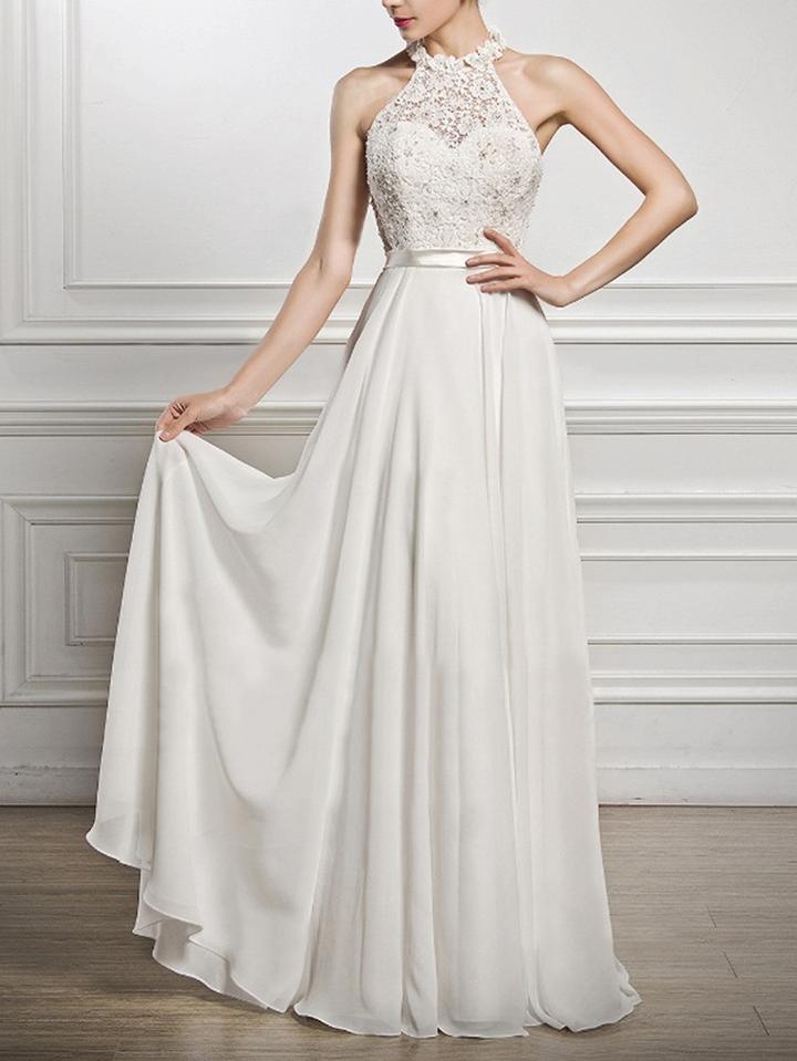 Choies White Choker Neck Lace Panel Prom Dress Wedding Dress Evening Dress