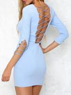 Choies Blue Lace Up Detail Mini Dress