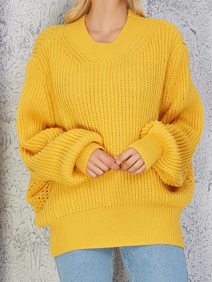 Choies Yellow Cut Out Detail Batwing Sleeve Chic Women Knit Sweater