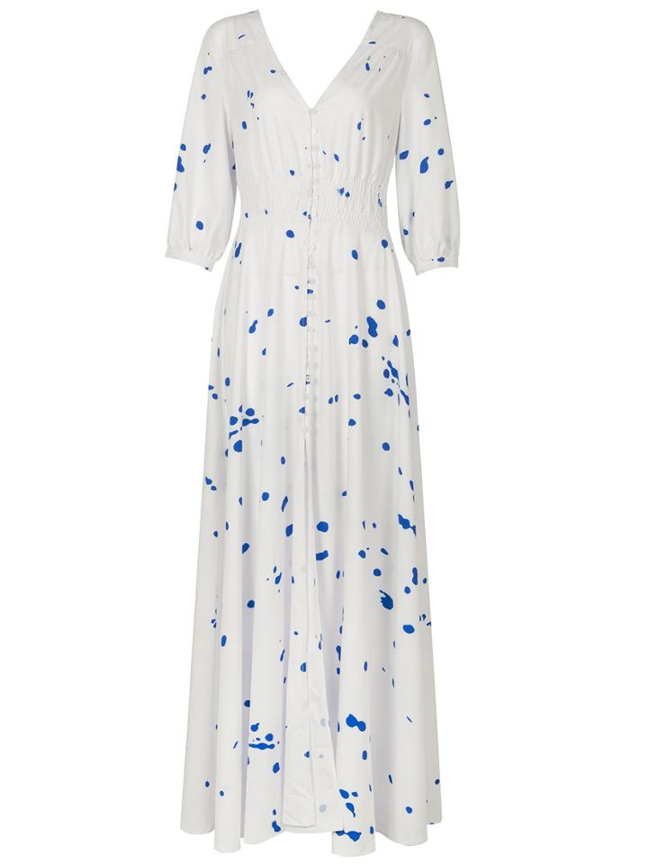 Choies White V-neck Splash Print Empire Maxi Dress