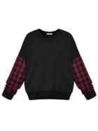 Choies Black Plaid Sleeve Sweatshirt With Drop Shoulder