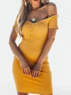 Choies Yellow Cotton V-neck Button Placket Front Chic Women Mini Dress