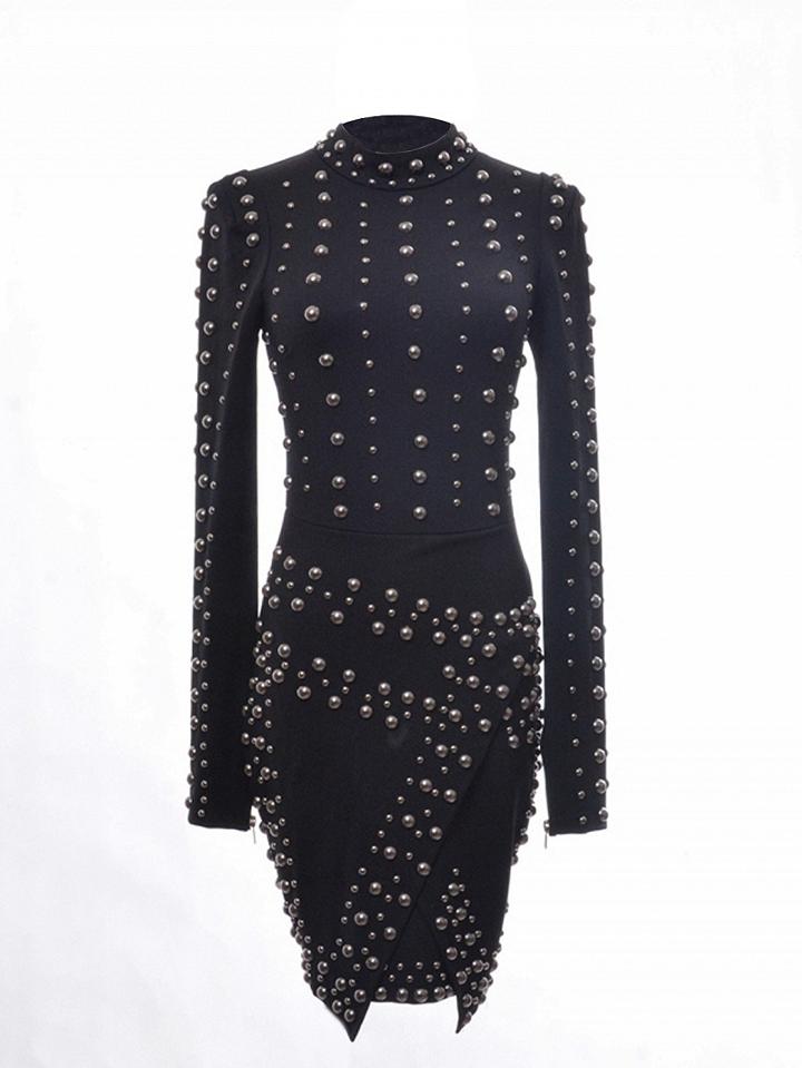 Choies Black High Neck Beaded Asymmetric Hem Bodycon Dress