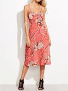 Choies Pink Floral Print Open Back Tie Front Cami Midi Dress