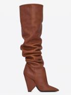 Choies Brown Leather Pointed Heeled Over The Knee Boots