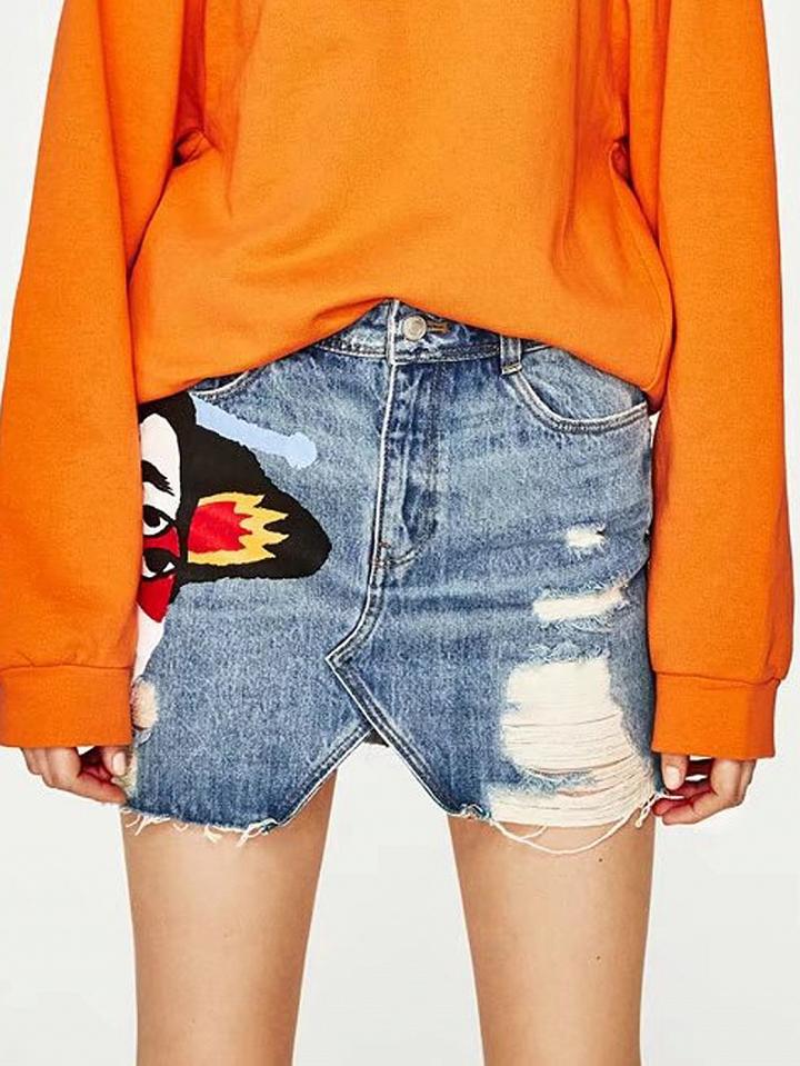 Choies Blue Lightwash High Waist Ripped Denim Pencil Mini Skirt