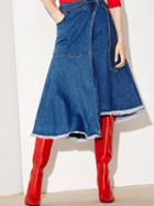 Choies Blue Buckle Waist Asymmetric Hem Denim Midi Skirt