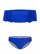Choies Blue Ruffle Off The Shoulder Bikini Top And Bottom