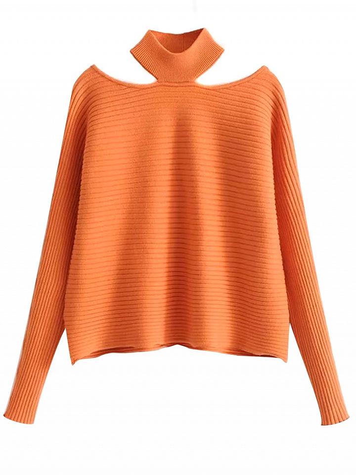 Choies Yellow Choker Neck Long Sleeve Knit Sweater