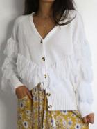 Choies White Layered Tassel Trim Long Sleeve Chic Women Knit Cardigan