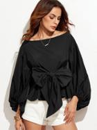 Choies Black Bow Front Long Sleeve Blouse