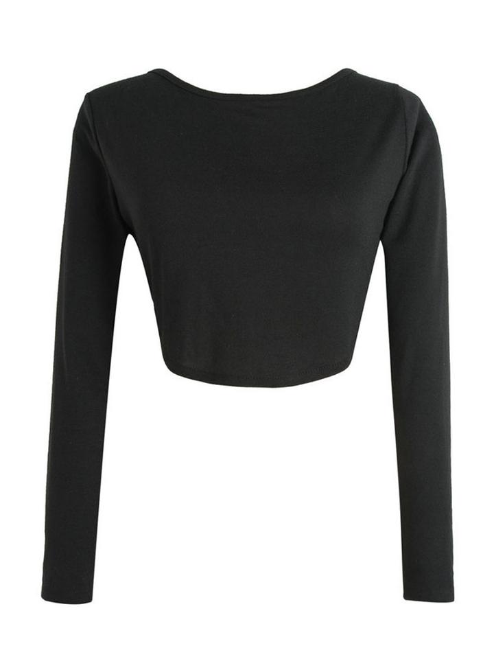 Choies Black Long Sleeve Zip Back Crop Tight Top