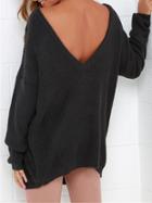 Choies Black V Back Long Sleeve Loose Sweater