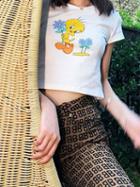 Choies White Cotton Rubber Duck Print Short Sleeve Chic Women Crop Top
