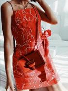 Choies Red Spaghetti Strap Print Detail Tie Waist Open Back Mini Dress