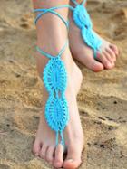 Choies Deep Sky Blue Crochet Toe Ring Barefoot Sandals