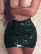 Choies Green High Waist Eyelet Lace Up Front Leather Look Mini Skirt