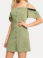 Choies Green Cold Shoulder Button Placket Front Chic Women Cami Mini Dress