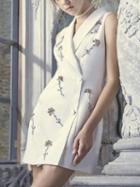 Choies White Lapel Beaded Detail Longline Waistcoat