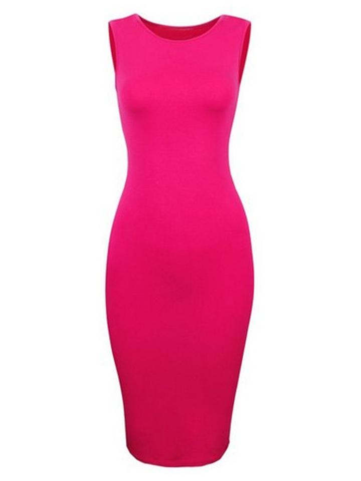 Choies Rose Red Round Neck Sleeveless Bodycon Dress