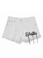 Choies White Letter Patched Raw Hem Denim Shorts