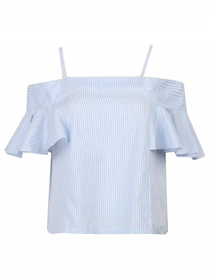 Choies Blue Off Shoulder Ruffle Sleeve Blouse