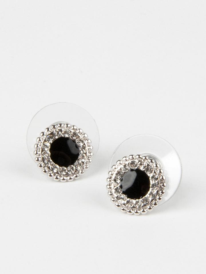 Choies Black Blue Disc Stone Stud Earrings