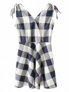 Choies Monochrome Plaid V-neck Wrap Front High Waist Dress