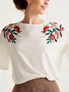 Choies White Floral Embroidery T-shirt