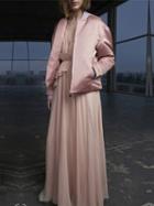 Choies Light Pink Plunge Ruffle Trim Puff Sleeve Maxi Dress
