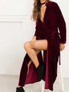 Choies Burgundy Velvet Tie Waist Long Sleeve Longline Cardigan