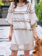 Choies White Polka Dot Chiffon Frill Trim Sheer Chic Women Mini Dress