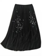 Choies Black High Waist Star Sequin Overlay Mesh Pleated Skirt