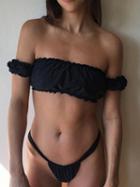 Choies Black Off Shoulder Frill Trim Chic Women Bikini Top And Bottom