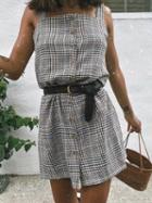 Choies Gray Plaid Button Placket Front Chic Women Cami Mini Dress