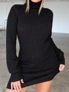Choies Black Ribbed High Neck Long Sleeve Chic Women Bodycon Mini Dress