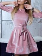 Choies Pink Velvet Tie Waist Skater Mini Dress