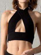 Choies Black Halter Cut Out Backless Ribbed Crop Top